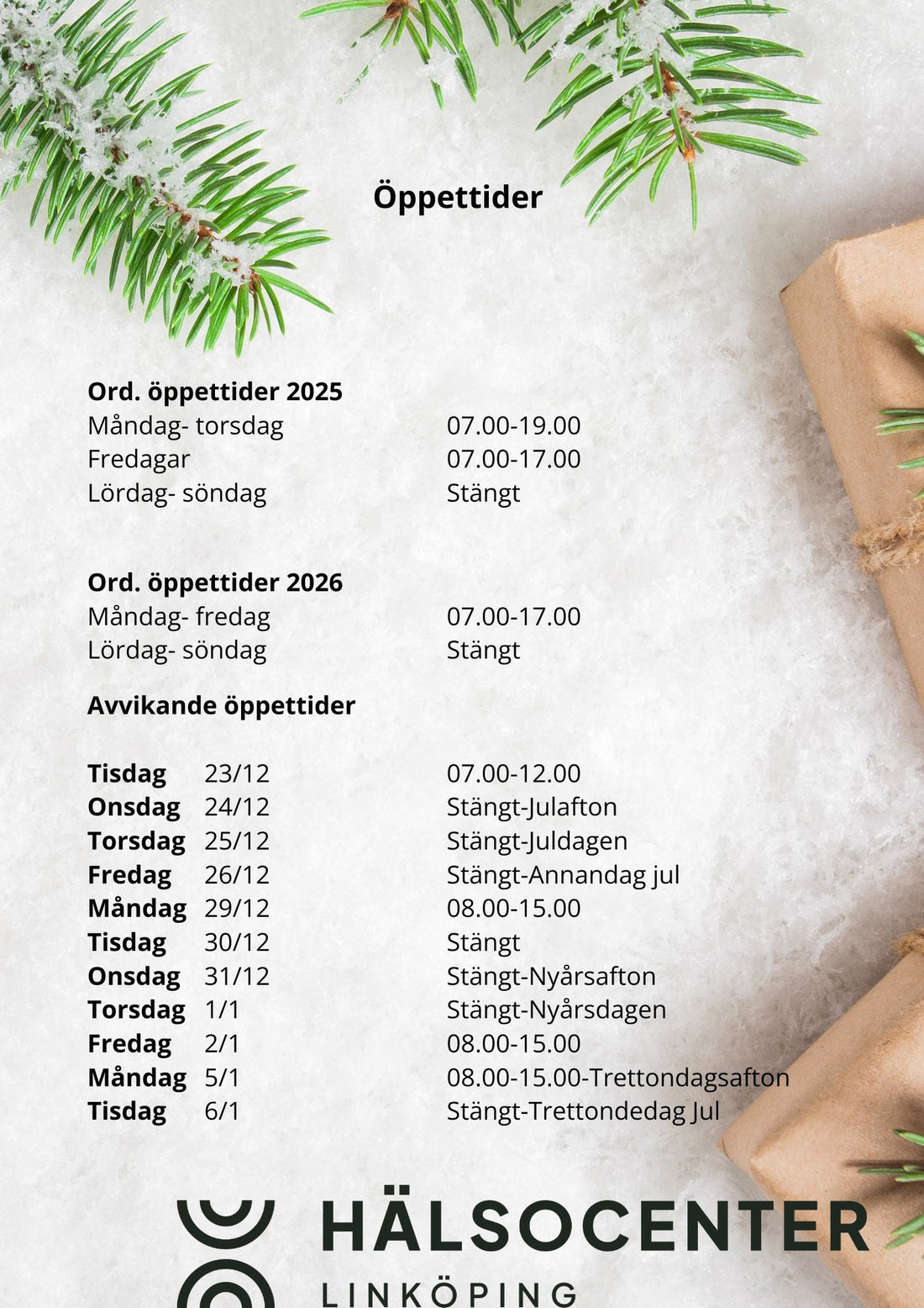 Avvikande öppettider